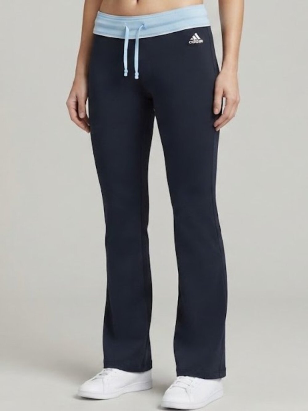 Adidas Charcoal Gray Retro Wide Leg Yoga Pants with Light Blue Waistband